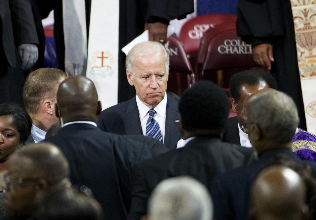 Vice President Joe Biden walks through the crowd at the funeral service for Rev. Clementa Pinckney on June 26, 2015, in Charleston, S.C. (David Goldman/AP) 