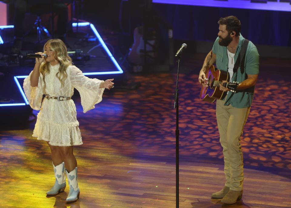Anne Wilson and Jordan Davis perform during ACM Honors held Wednesday, August 23, 2023 at the Ryman Auditorium.