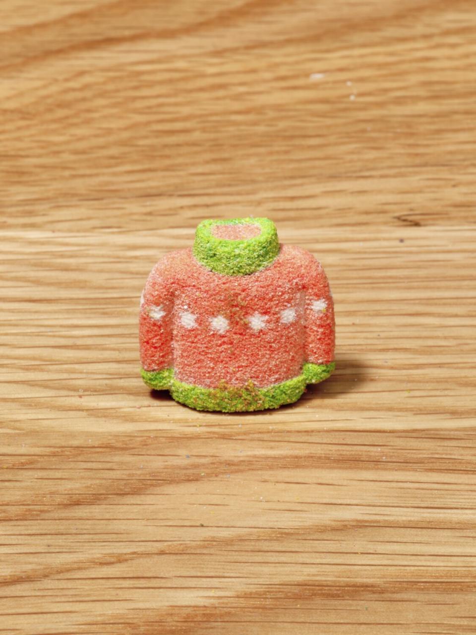 A miniature red sweater made out of marshmallow