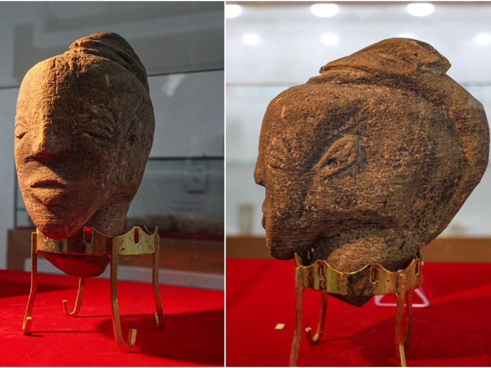 The front and side of the 4,500-year-old statue of Canaanite goddess Anat.
