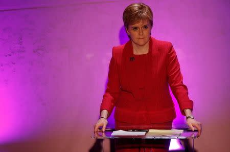 Nicola Sturgeon, First Minister of Scotland, takes part in a live election debate for Scottish political party leaders in Glasgow, Scotland, Britain June 6, 2017. REUTERS/Russell Cheyne