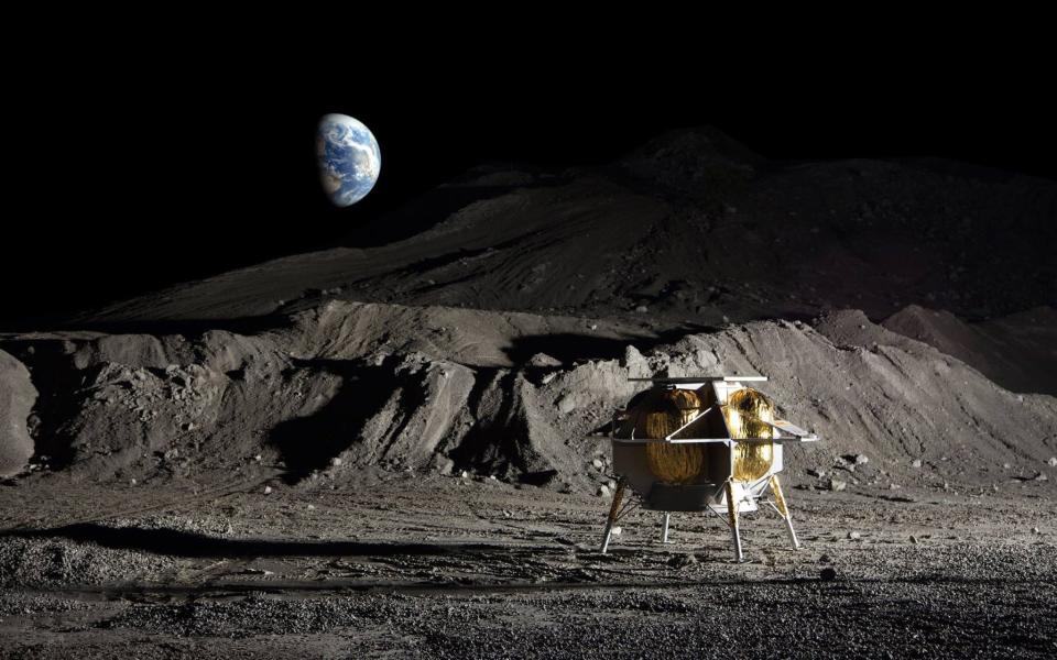 Artist's illustration of Astrobotic's Peregrine lander on the surface of the moon