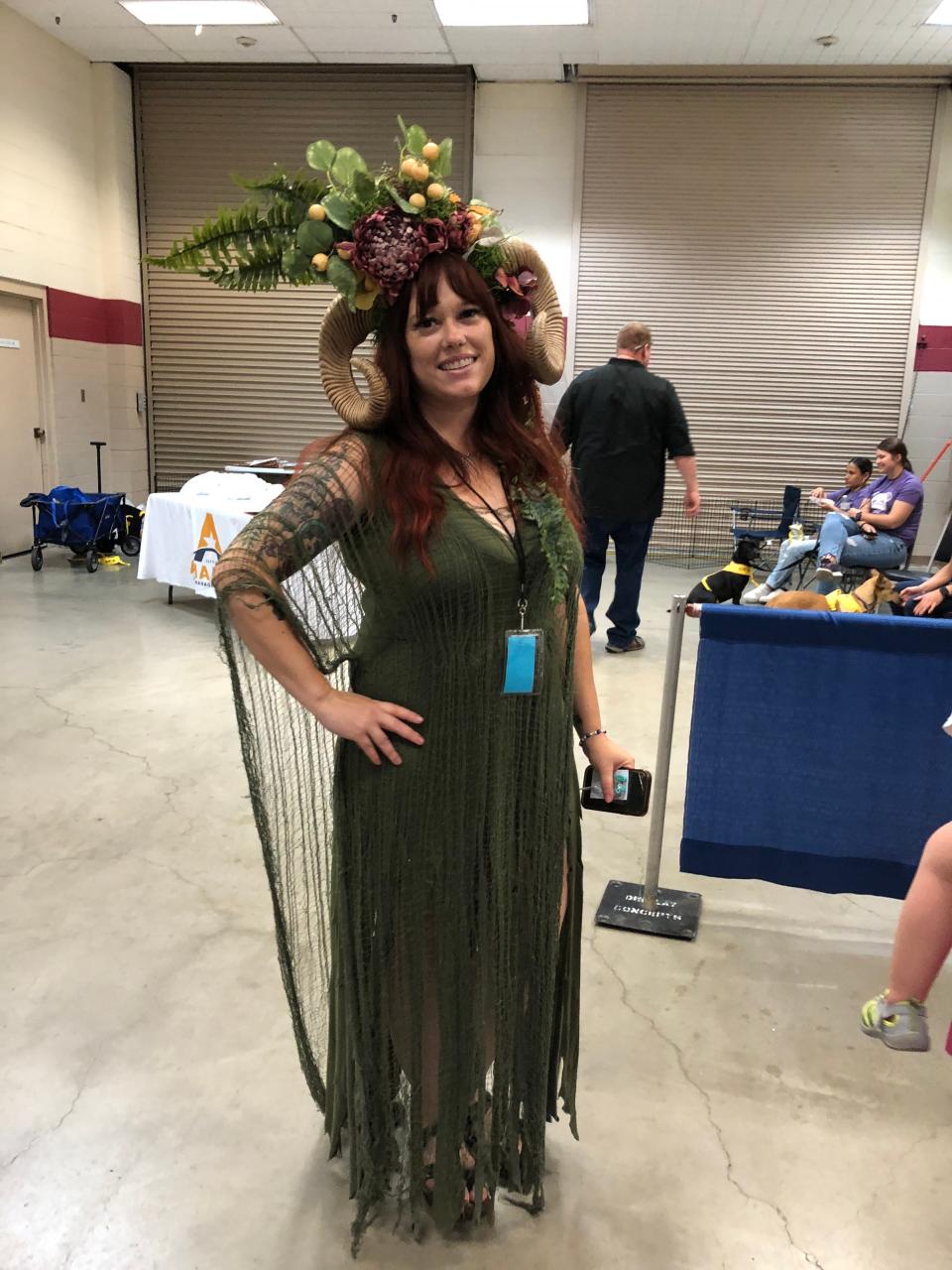 A Forest Witch, created and designed by Machelle Farrar displays her whimsical side love of nature at the 2023 AMA-CON. She said finding some lighter horns was a game changer.