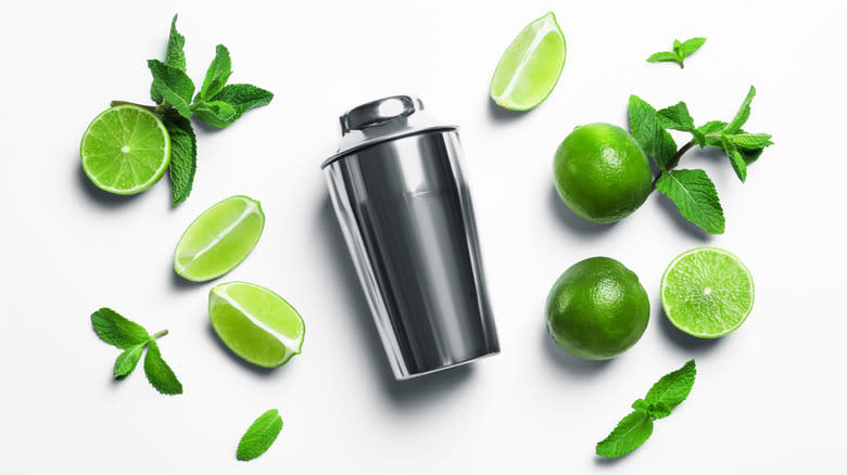 cocktail shaker with mojito ingredients