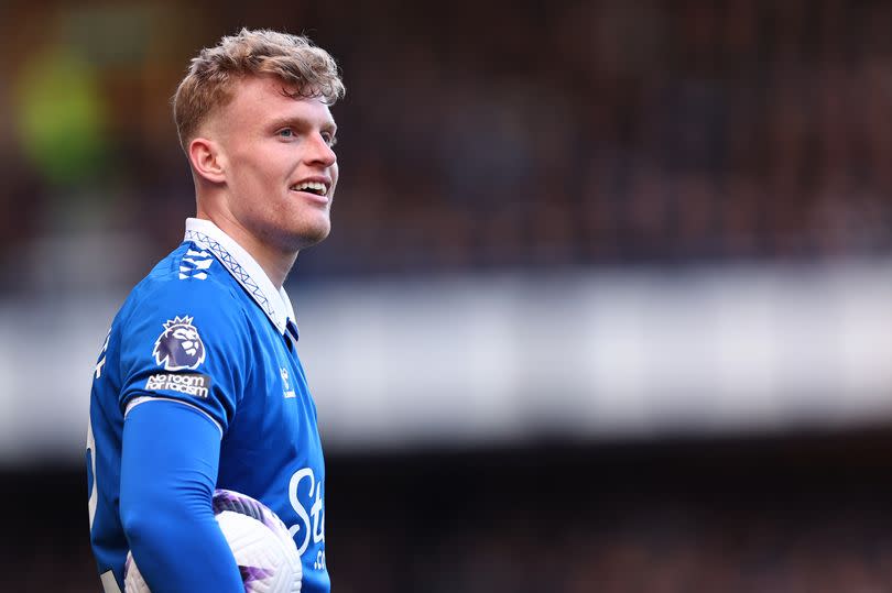 Jarrad Branthwaite of Everton during the Premier League match between Everton FC and Burnley FC at Goodison Park on April 6, 2024 in Liverpool, England.