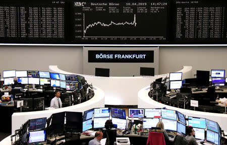 FILE PHOTO: The German share price index DAX graph is pictured at the stock exchange in Frankfurt, Germany, April 10, 2019. REUTERS/Staff/File Photo