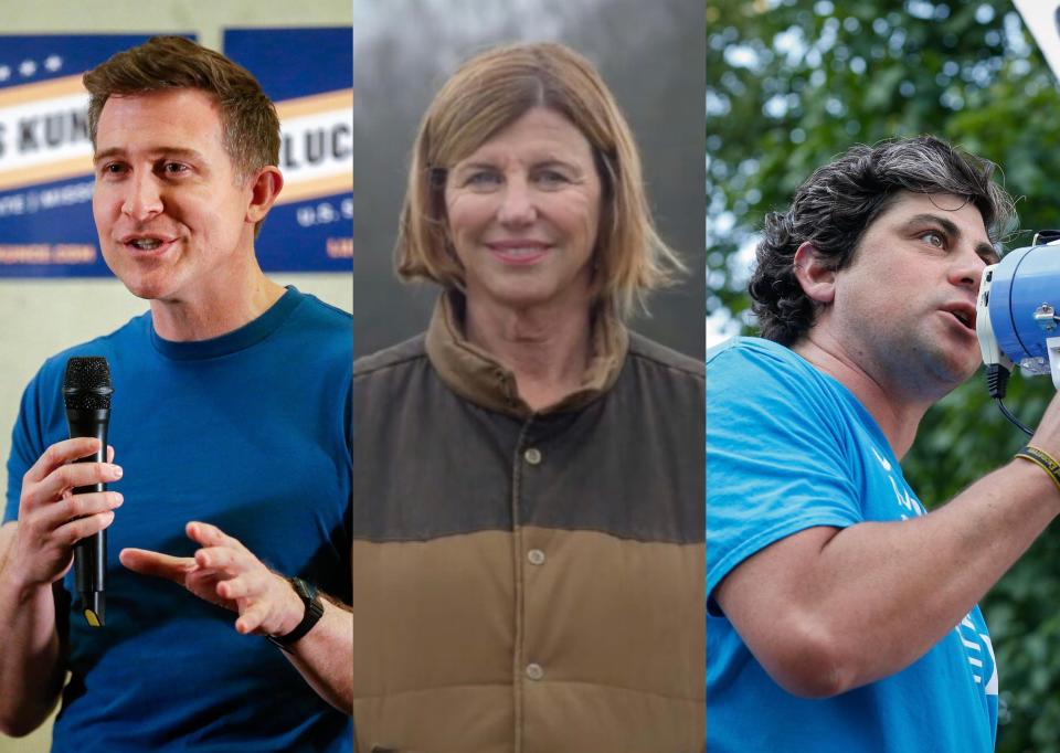 From left: Lucas Kunce, Trudy Busch Valentine and Spencer Toder. The three are mounting distinct campaigns in an effort to secure the Democratic nomination for U.S. Senate.