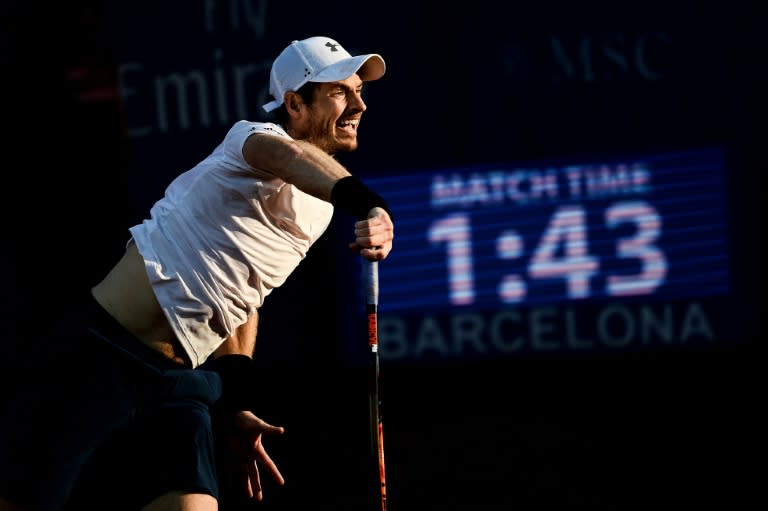 British tennis player Andy Murray serves to Spanish tennis player Feliciano Lopez in Barcelona on April 27, 2017