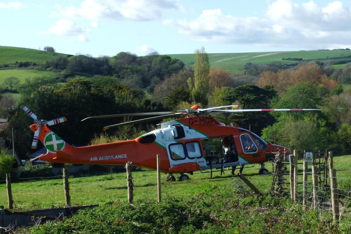 The air ambulance landing in Upwey Picture: Jasper S. Brown <i>(Image: Jaseper S. Brown)</i>