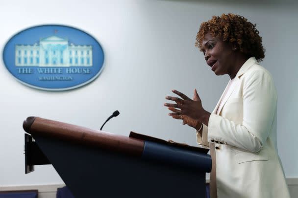 PHOTO: White House Press Secretary Karine Jean-Pierre speaks during a White House daily press briefing at the James S. Brady Press Room of the White House, Aug. 25, 2022 in Washington, DC. (Alex Wong/Getty Images)