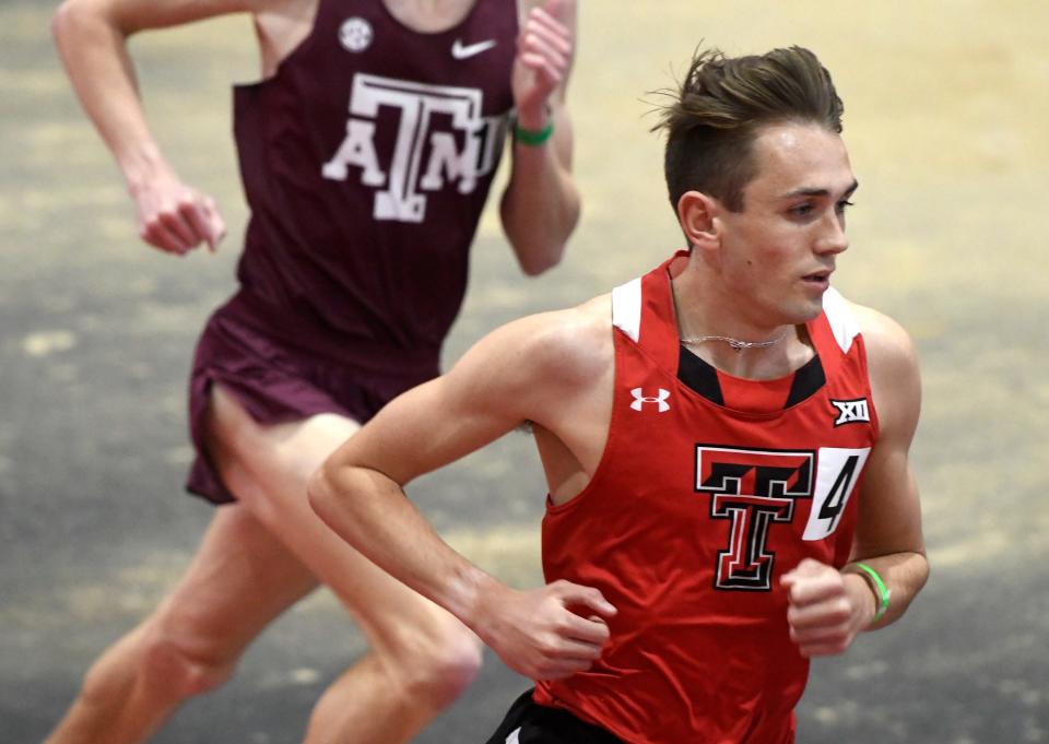 Texas Tech distance runner E.J. Rush competes in the mile during the Red Raider Open on Friday at the Sports Performance Center. Rush won the race in a personal record 4 minutes, 7.10 seconds.