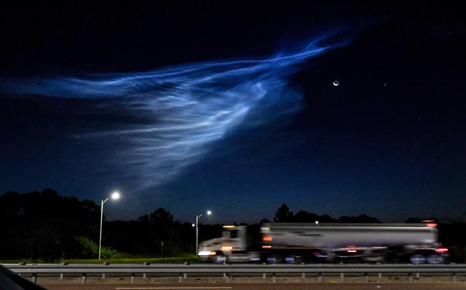 Exhaust from a SpaceX Falcon 9 rocket lights up the pre-dawn sky after liftoff from Pad 40 at Cape Canaveral Space Force Station Wednesday, July 3, 2024 carrying 20 Starlink internet satellites.Craig Bailey/FLORIDA TODAY via USA TODAY NETWORK