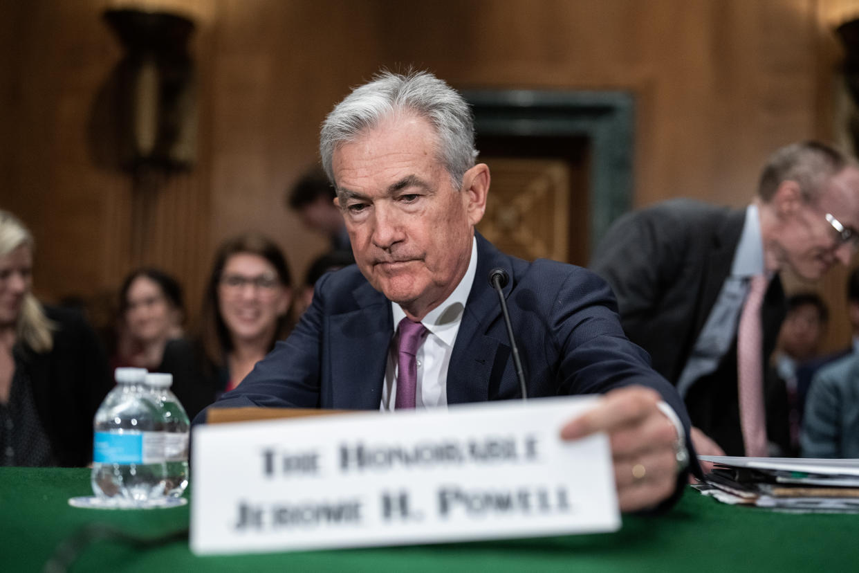 UNITED STATES - JUNE 22: Federal Reserve Chairman Jerome Powell prepares to testify during the Senate Banking, Housing and Urban Affairs Committee hearing titled 