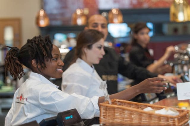 Staff serving in Pret a Manger