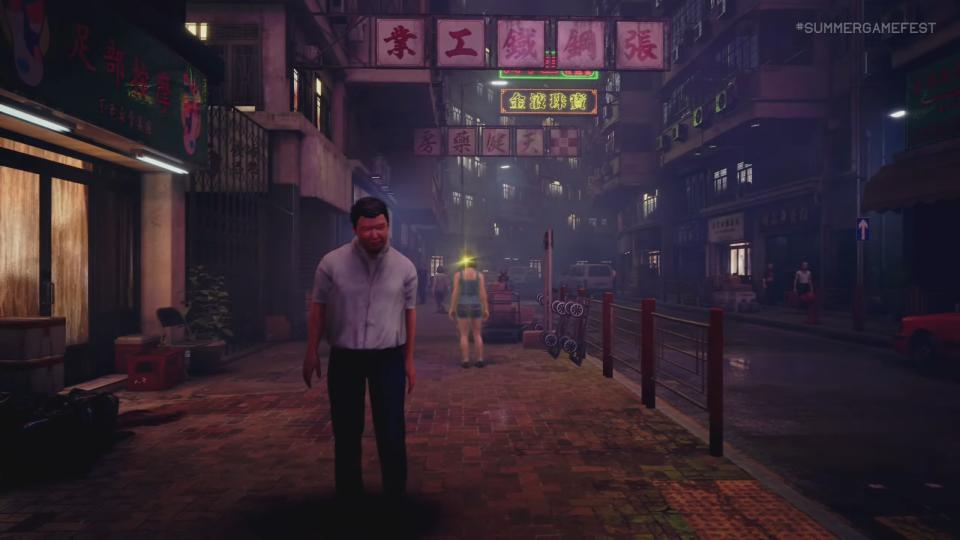 Slitterhead gameplay reveal showing grungy Tokyo streets, people with red eyes, and strange monsters bursting out of people