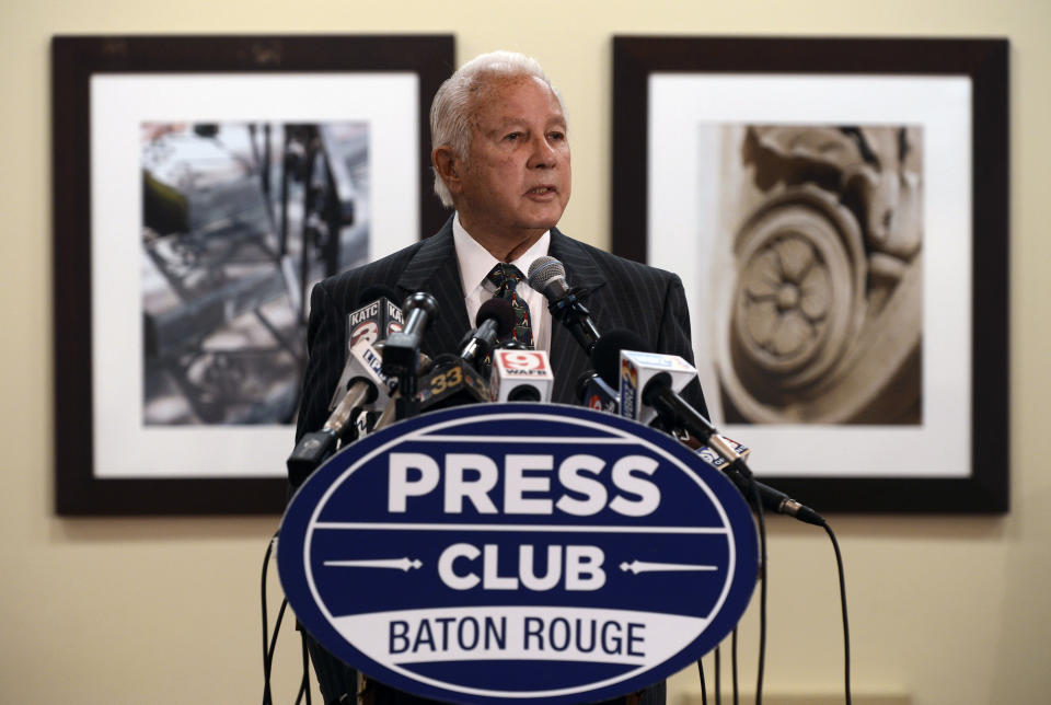 Former Louisiana Gov. Edwin Edwards speaks at the Baton Rouge Press Club, Monday, March 17, 2014, in Baton Rouge, La. Edwards announced that he would join the race to represent the state’s Baton Rouge-based 6th District of the U.S. House of Representatives. Edwards served two terms as governor in the 1970s. He was re-elected in 1983 and made another comeback for a fourth term in 1991. (AP Photo/Travis Spradling)