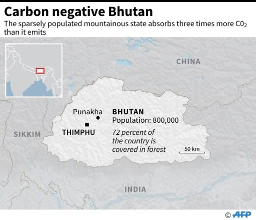 Map locating Bhutan, the world's only carbon negative country