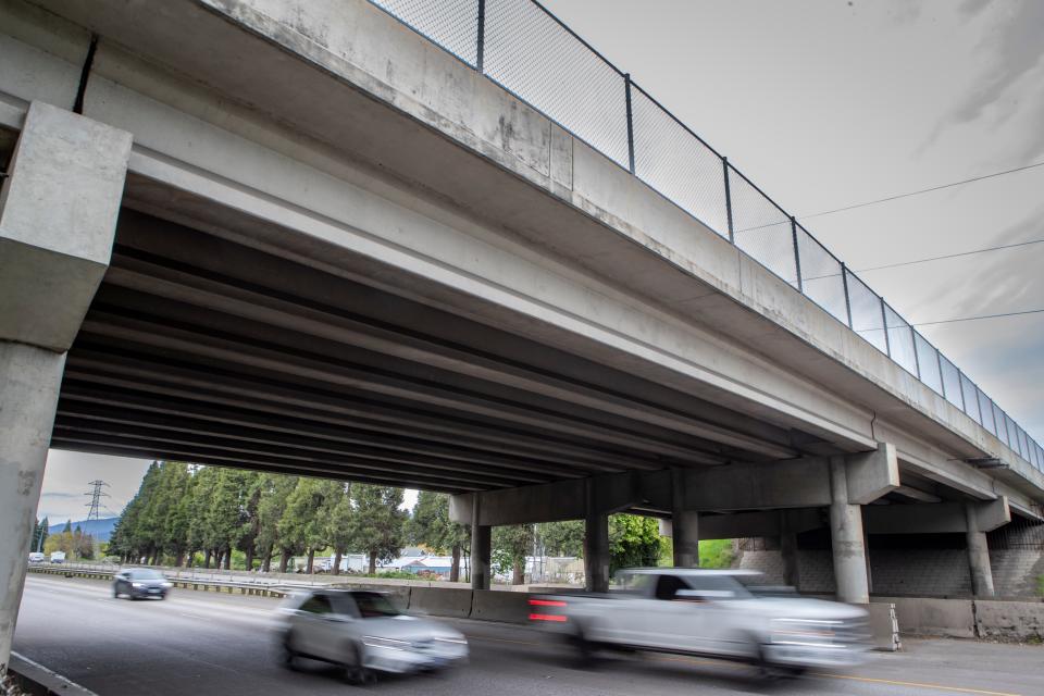 Traffic on Interstate 5 passes under a bridge on Centennial Boulevard between Eugene and Springfield. The bridge was rated in "poor" condition according to Oregon Department of Transportation’s latest bridge report.