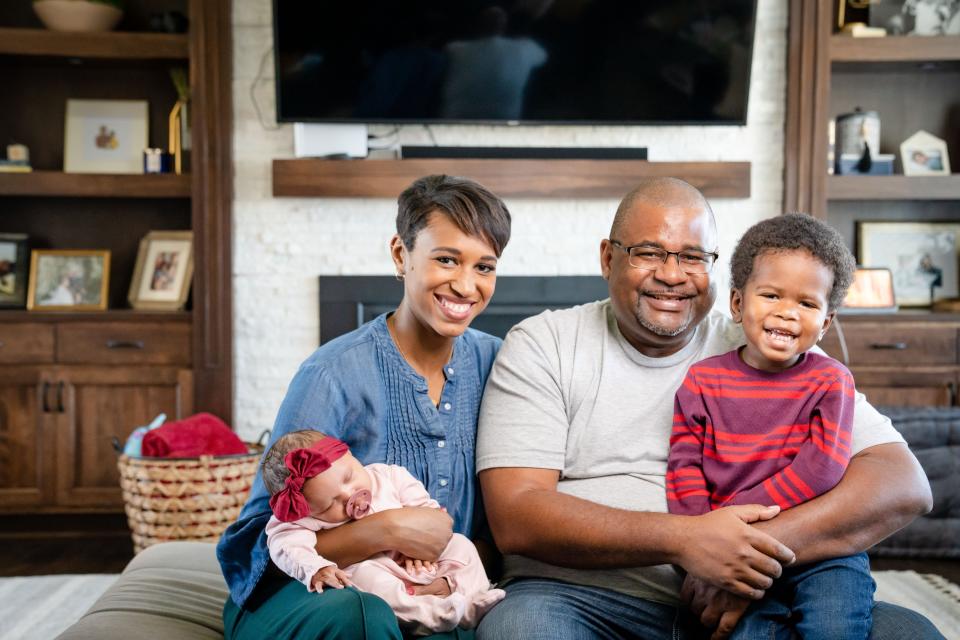 Jodi Long and her husband Ra Shaan Long with their kids Bishop Long 2, and Jaira Long, 3 months, at their home in Clive.