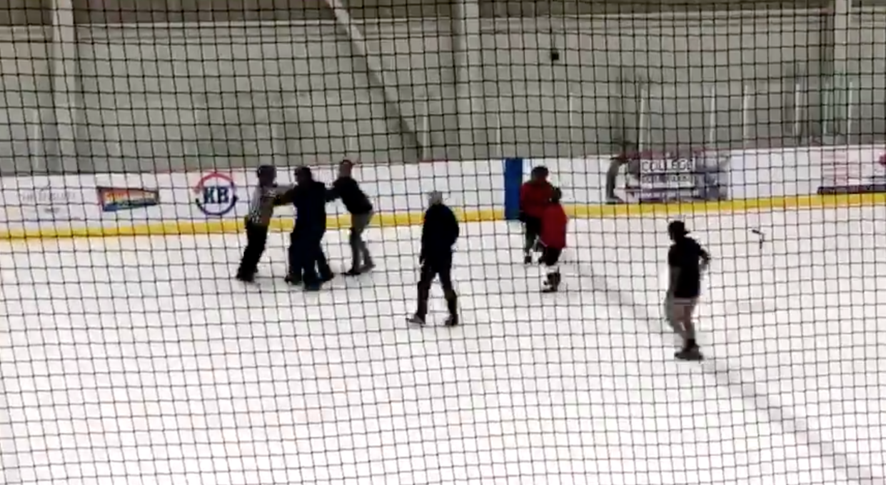 A fight reportedly involving coaches and a referee occurred at a youth hockey game in Lethbridge, Alb., on Sunday. (Twitter // @DuckMillard)