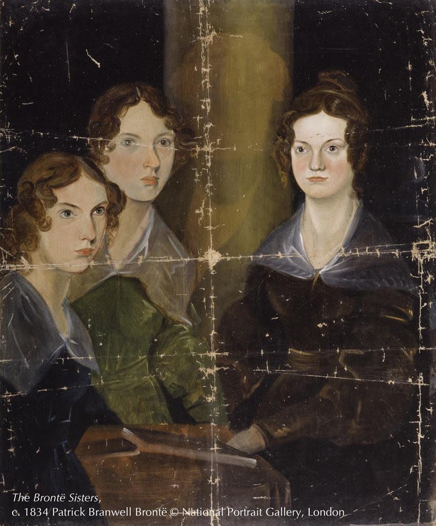 這是創作出《咆哮山莊》、《簡愛》的英國小說家安艾蜜麗與夏綠蒂勃朗特姊妹現存唯一的群像畫，折痕仍清晰可見。（英國國家肖像藝廊提供）