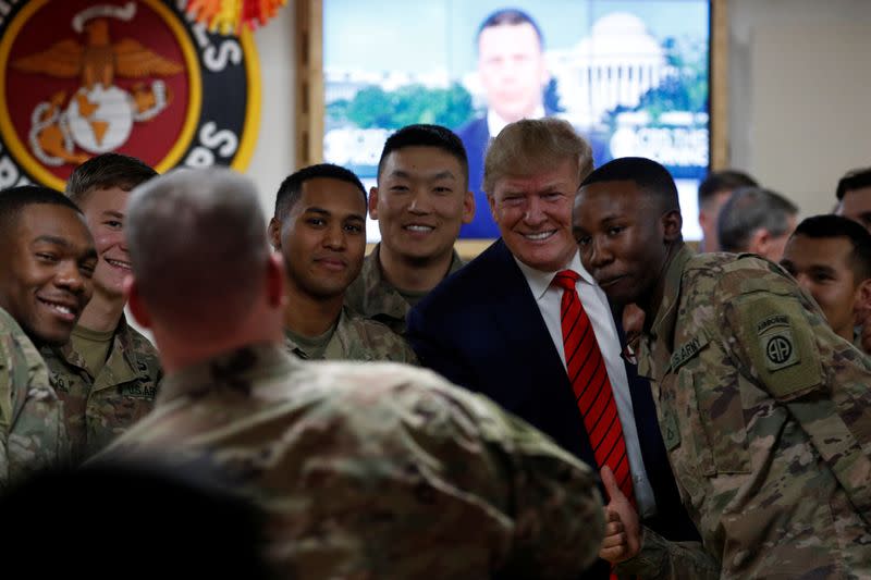 U.S. President Donald Trump makes an unannounced visit to U.S. troops at Bagram Air Base in Afghanistan