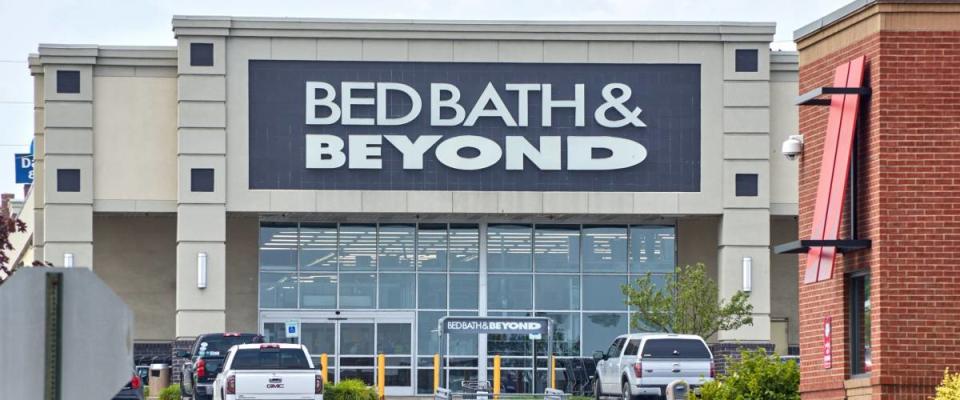 PLATTSBURGH, USA - AUGUST 23, 2017 : Bed Bath Beyond and logo. Bed Bath Beyond Inc. is an American-owned chain of domestic merchandise retail stores