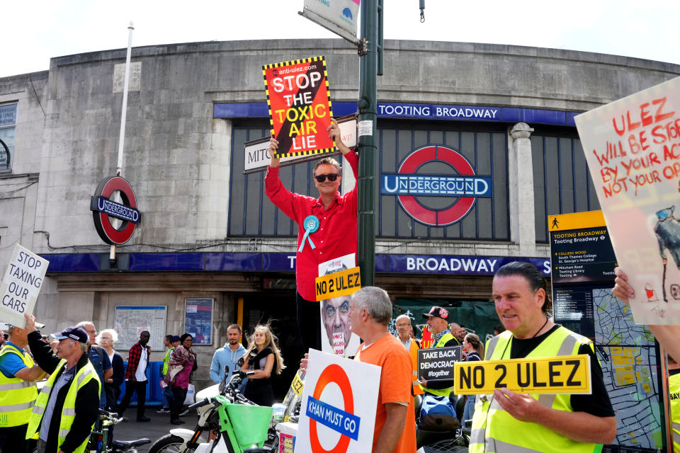 The ULEZ protest in Tooting on Saturday. (PA)