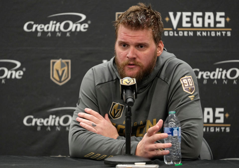 Golden Knights netminder Robin Lehner took time to share his heartfelt support for Kyle Beach after a tough loss in Toronto on Tuesday. (Getty)