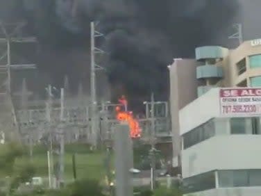 A fire at a Luma power facility in Puerto Rico that knocked out power for 800,000 customers (screengrab)