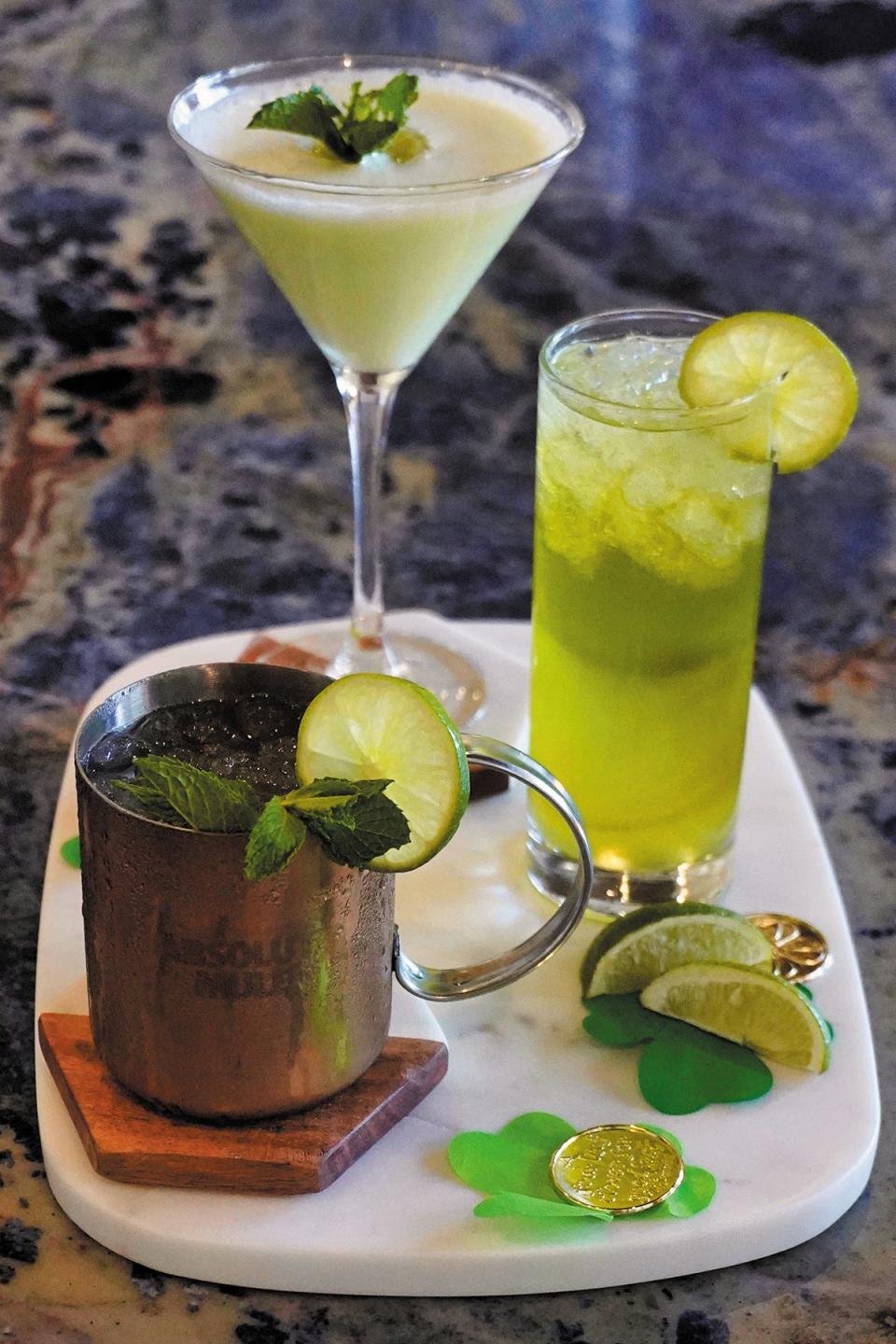 3800 Ocean Restaurant & Lounge, located at the Palm Beach Marriott Singer Island Beach Resort & Spa, will feature several specialty cocktails for St. Patrick's Day weekend. These include (left to right) the Irish Mule, Irish Hopper and Irish Tea.