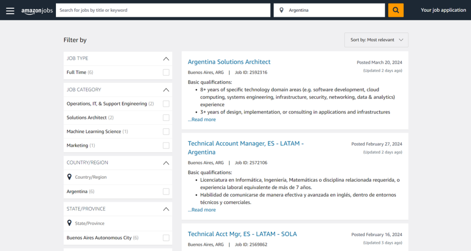 Amazon cuenta con su propio portal de empleos online.