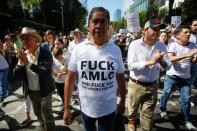 Demonstrators are seen during a march to protest against violence on the first anniversary of President Andres Manuel Lopez Obrador taking office, in Mexico City