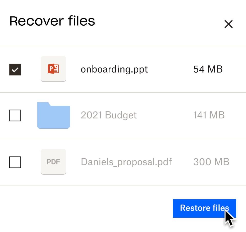 Dropbox restore files