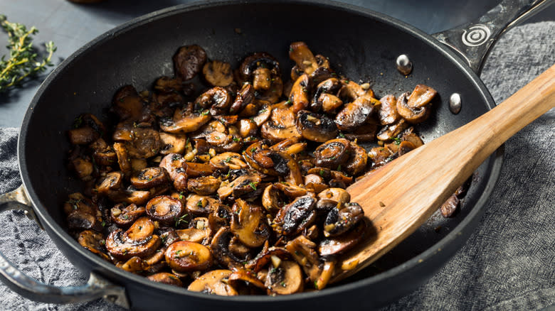 browned mushrooms in pan