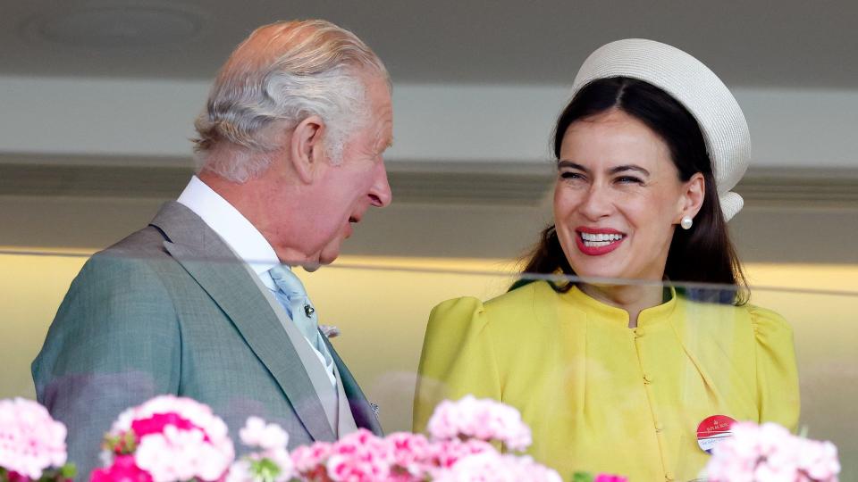 King Charles III and Lady Sophie Windsor watch the racing from the Royal Box as they attend day 5 of Royal Ascot 2023 at Ascot Racecourse on June 24, 2023 in Ascot, England.