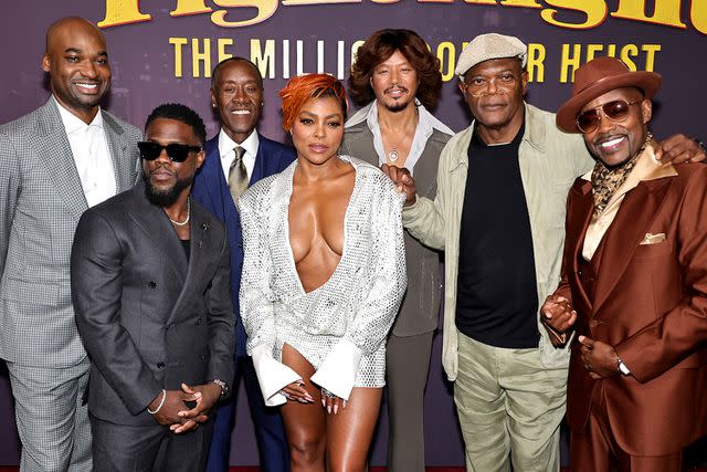 <p>Theo Wargo/WireImage</p> (L-R) Bryan Smiley, Kevin Hart, Don Cheadle, Taraji P. Henson, Terrence Howard, Samuel L. Jackson and William Packer attend Peacock's "Fight Night: The Million Dollar Heist" World Premiere at Jazz at Lincoln Center on September 04, 2024 in New York City.