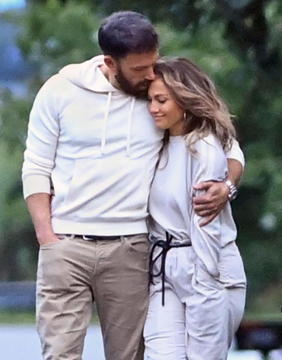 <p>Affleck and Lopez <a href="https://people.com/movies/jennifer-lopez-ben-affleck-remembering-relationship-timeline/" rel="nofollow noopener" target="_blank" data-ylk="slk:originally began dating in July 2002,;elm:context_link;itc:0;sec:content-canvas" class="link ">originally began dating in July 2002,</a> after sparks flew on the set of their movie <i>Gigli</i>. A few months later, he popped the question that November. The pair later postponed their September 2003 wedding just days before it was set to take place, and ultimately called off their engagement in January 2004.</p>