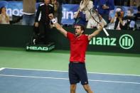 Tennis - Croatia v Argentina - Davis Cup Final - Arena Zagreb, Croatia - 25/11/16 Croatia's Marin Cilic celebrates his victory over Argentina's Federico Delbonis. REUTERS/Marko Djurica