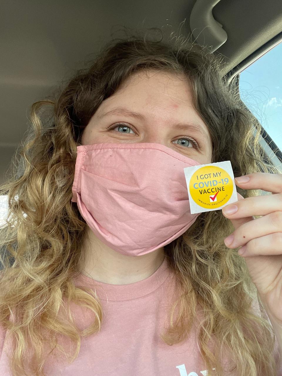 Emma Keith, an education reporter at The Norman Transcript in Oklahoma, was able to get vaccinated as part of the state's Phase 2 group on March 10. Keith, a former intern at the Detroit Free Press, posted her photo the correct way on social media by showing a sticker, not her CDC vaccine card with her personal information.