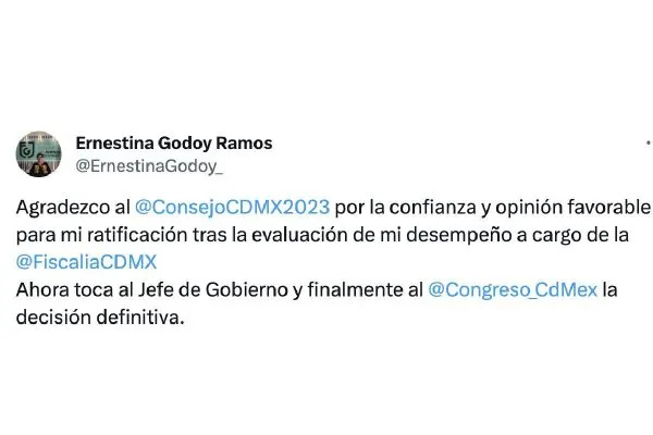 Ernestina Godoy, fiscal de CDMX, agradece votación del Consejo Judicial Ciudadano