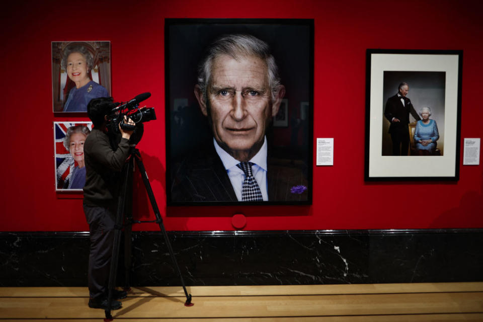 A photograph of King Charles, taken when he was the Prince of Wales, is on display. Captured by Nadav Kander, the image was commissioned by TIME magazine for a cover story in 2013.<span class="copyright">Henry Nicholls—Getty Images</span>