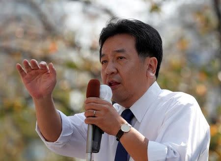 FILE PHOTO: Japan's Constitutional Democratic Party leader Yukio Edano speaks during an election campaign rally in Tokyo, Japan, October 10, 2017. REUTERS/Issei Kato/File Photo