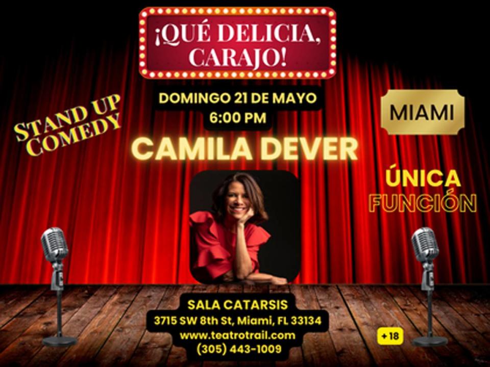 La comediante Camila Dever en “Qué delicia, ¡Carajo!” en el Teatro Trail.