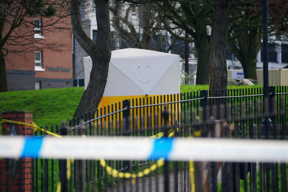 A police tent at Rawnsley Park near to the scene in the St Philips area of Bristol where a 16-year-old boy has died after being stabbed on Wednesday evening (PA)