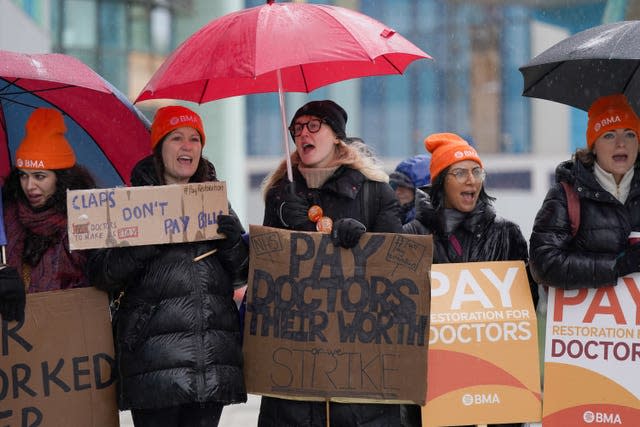 Striking NHS junior doctors on the picket line outside Queen Elizabeth hospital in Birmingham 