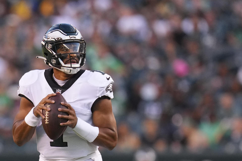 Jalen Hurts and the Philadelphia Eagles recently took over as NFC East favorites. (Photo by Mitchell Leff/Getty Images)