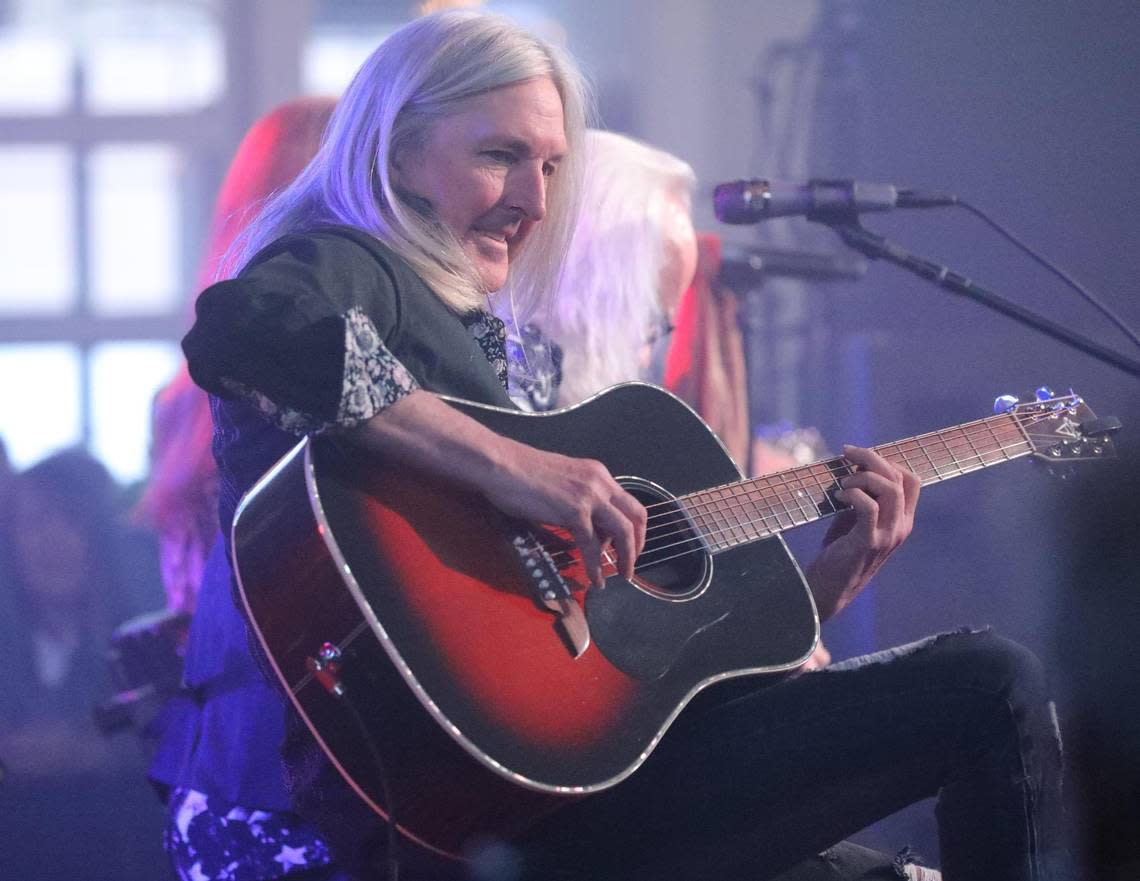 Lynyrd Skynyrd guitarist Mark Matejka of plays during an acoustic show at Greyline Station, celebrating the opening of the new Bespoken Spirits Distillery in Lexington, Ky on March 27, 2024.