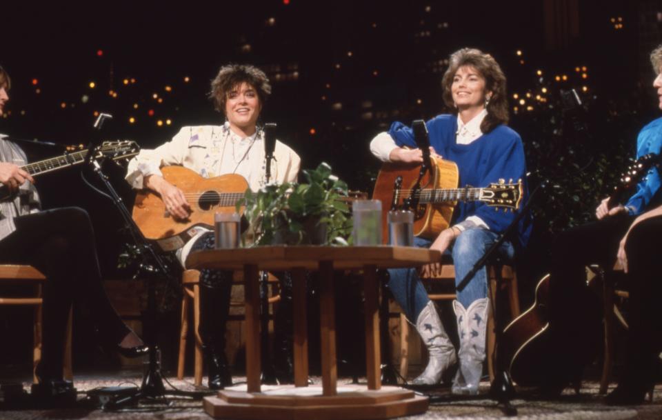 Rosanne Cash, left, and Emmylou Harris appear on a songwriters special hosted by Harris in 1986. It was the first of several all-female songwriter showcases "Austin City Limits' has produced.