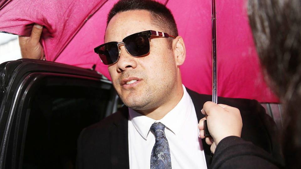 Jarryd Hayne, pictured here at Newcastle Court for his sentencing hearing.